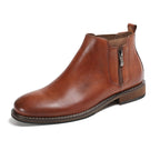 Men's Leather Plain Toe Side-Zip Chelsea Dress Boots