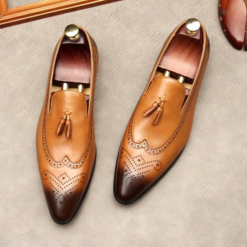 Brogue Men's Dress Shoes Tassel Loafers Slip On Business Shoes