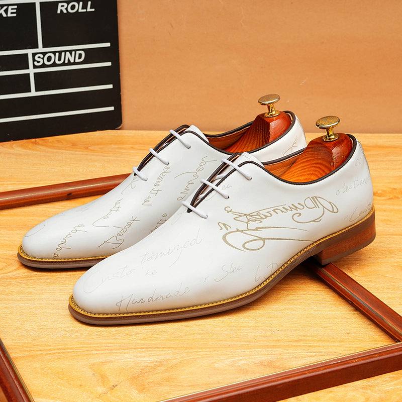 White Lace-up Dress Shoes with Artistic Laser Pattern