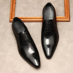Sleek Men's Pointed Derby: Stylish Black - Tie Evening Dress Shoesyes