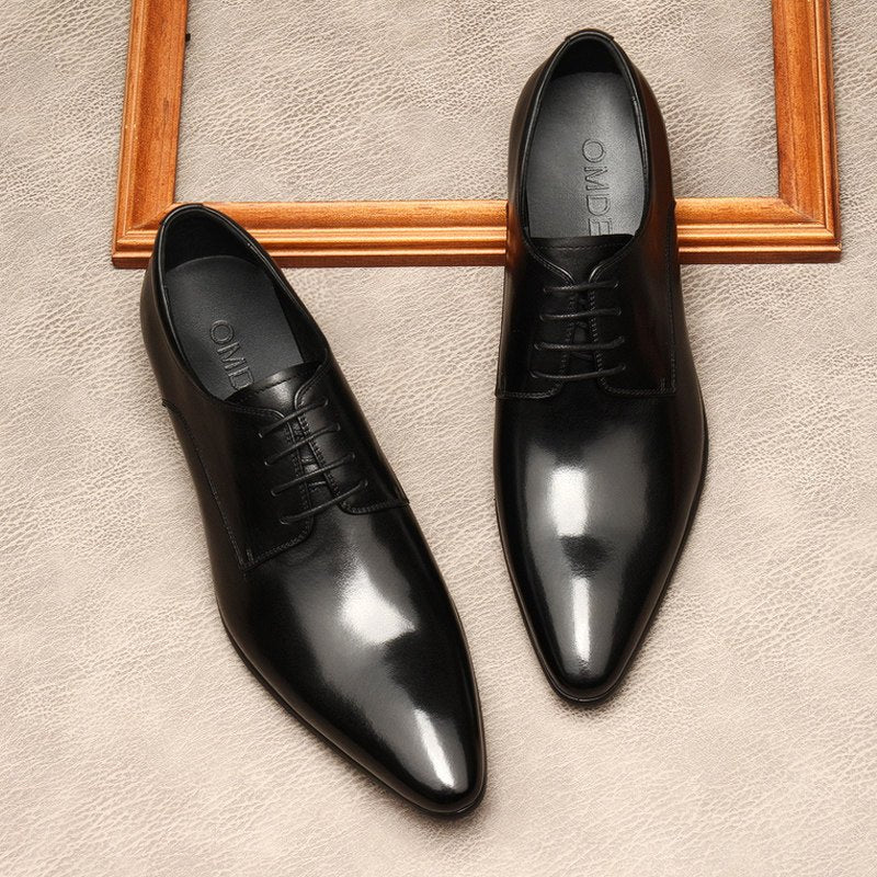 Sleek Men's Pointed Derby: Stylish Black - Tie Evening Dress Shoesyes