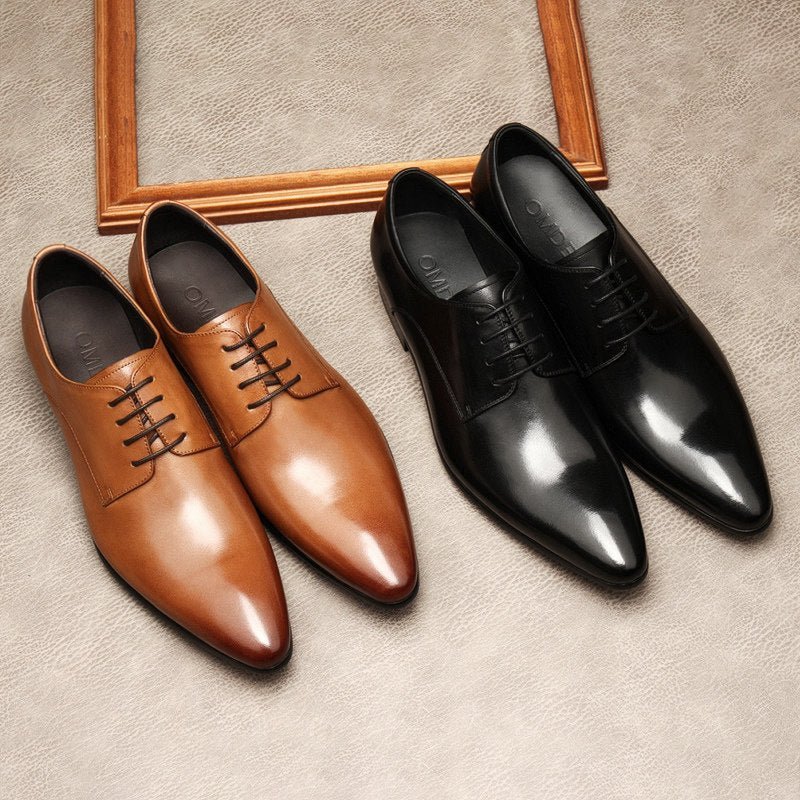 Sleek Men's Pointed Derby: Stylish Black - Tie Evening Dress Shoesyes