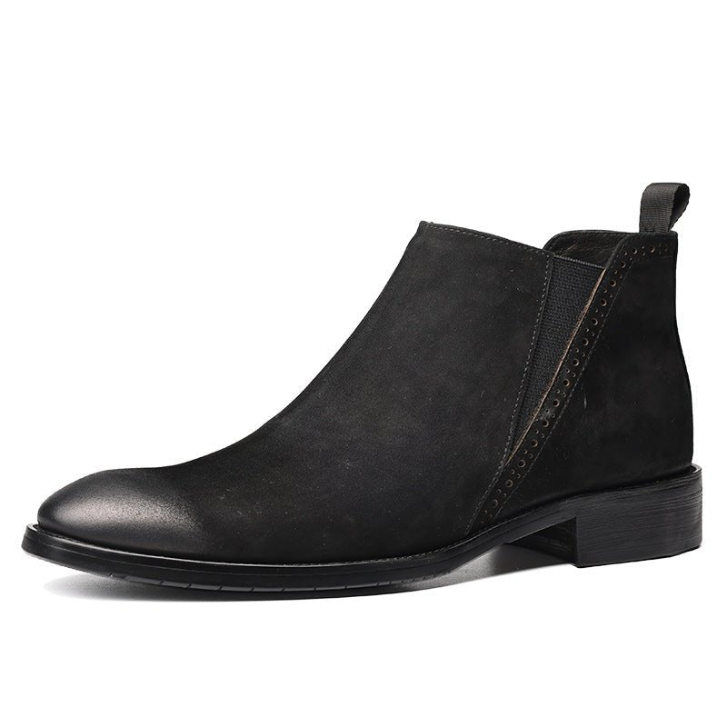 Black Men's Genuine Leather Slip-On Chelsea Ankle Dress Boots