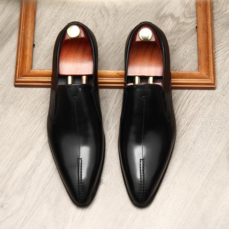 Black Men's Real Leather Slip-On Dress Shoes for Business and Weddings