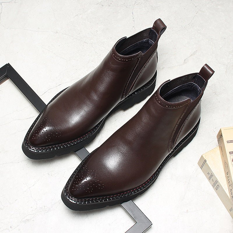 Deep Espresso Brown Leather Business Boots for Formal and Executive Attire