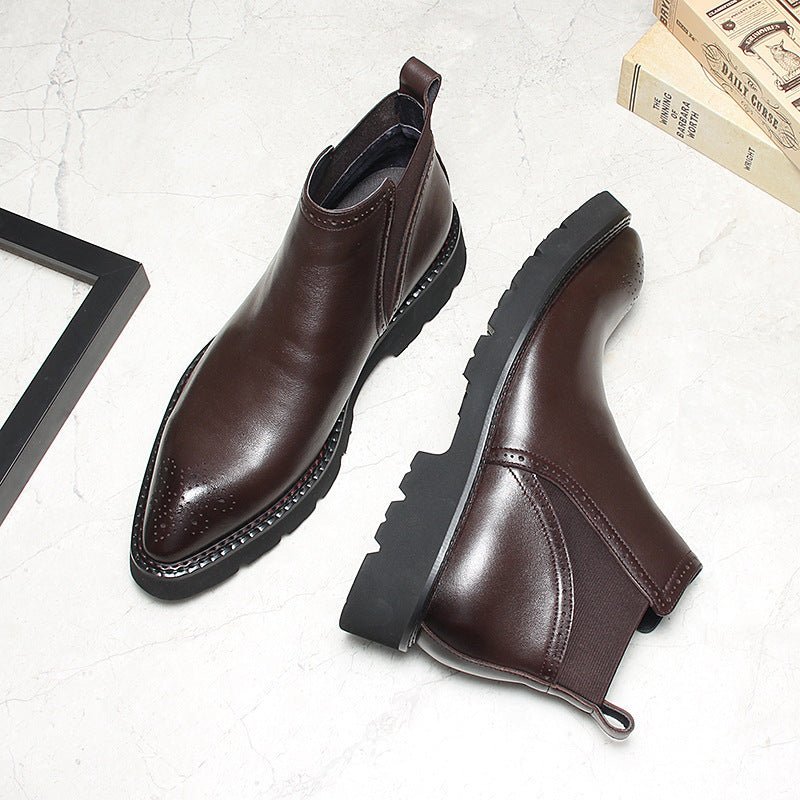 slip on mens business boots fashion Genuine leather Chelsea bootsyes