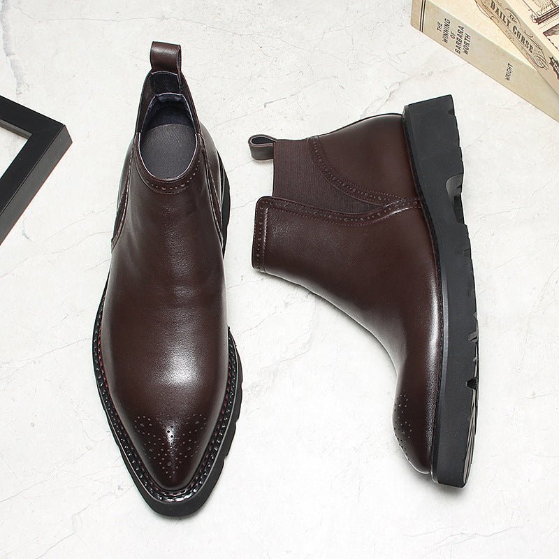 slip on mens business boots fashion Genuine leather Chelsea bootsyes