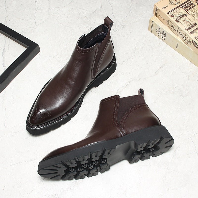 slip on mens business boots fashion Genuine leather Chelsea bootsyes