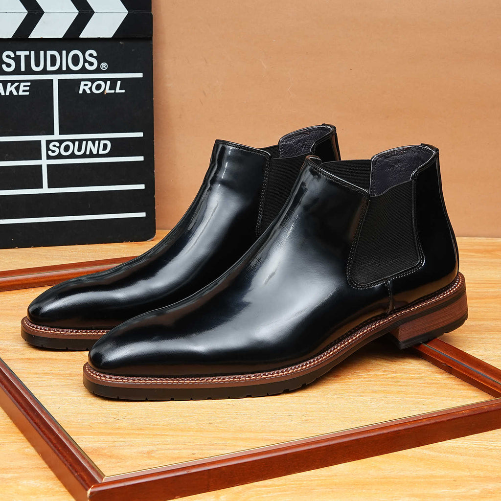 stylish boots for men slip on chelsea Genuine leatheryes