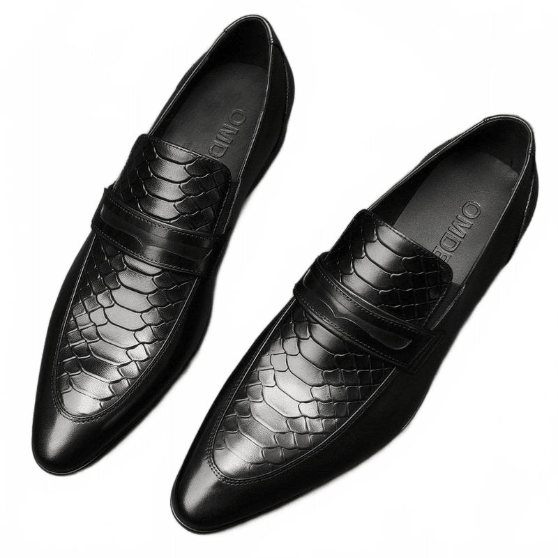 Stylish Men's Snakeskin Dress Shoes: Exotic Texture Wedding Loafersyes