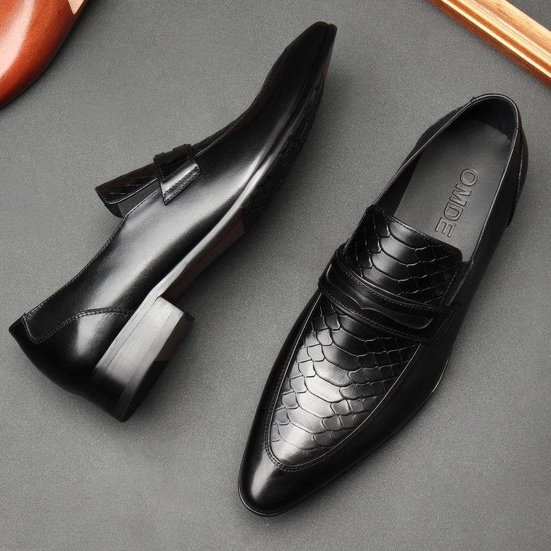 Stylish Men's Snakeskin Dress Shoes: Exotic Texture Wedding Loafersyes