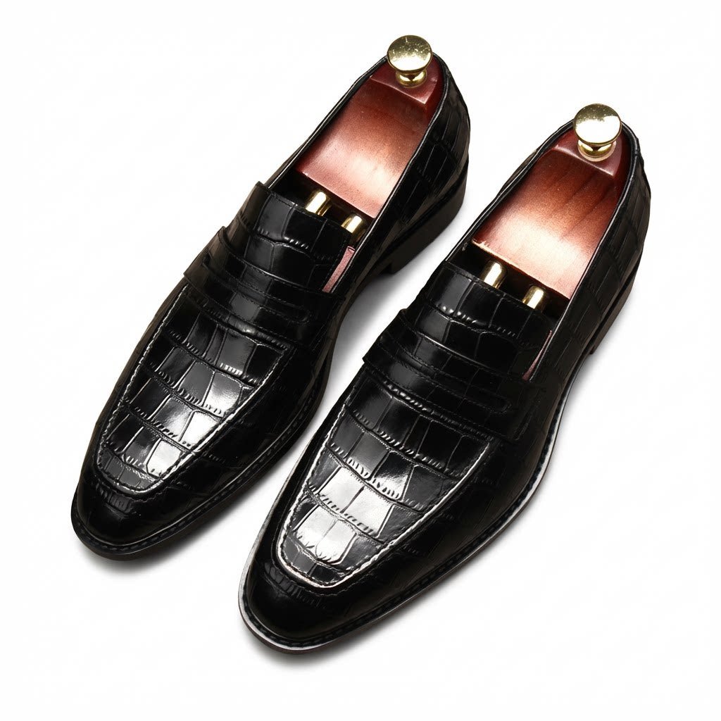 Stylish Men's Wedding Dress Shoes: Croc Textured Formal Loafersyes