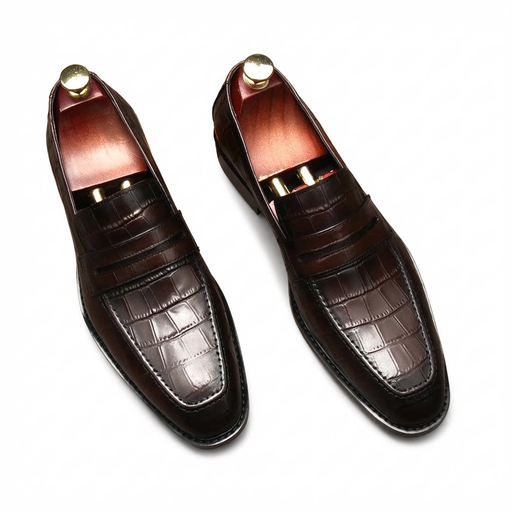 Stylish Men's Wedding Dress Shoes: Croc Textured Formal Loafersyes