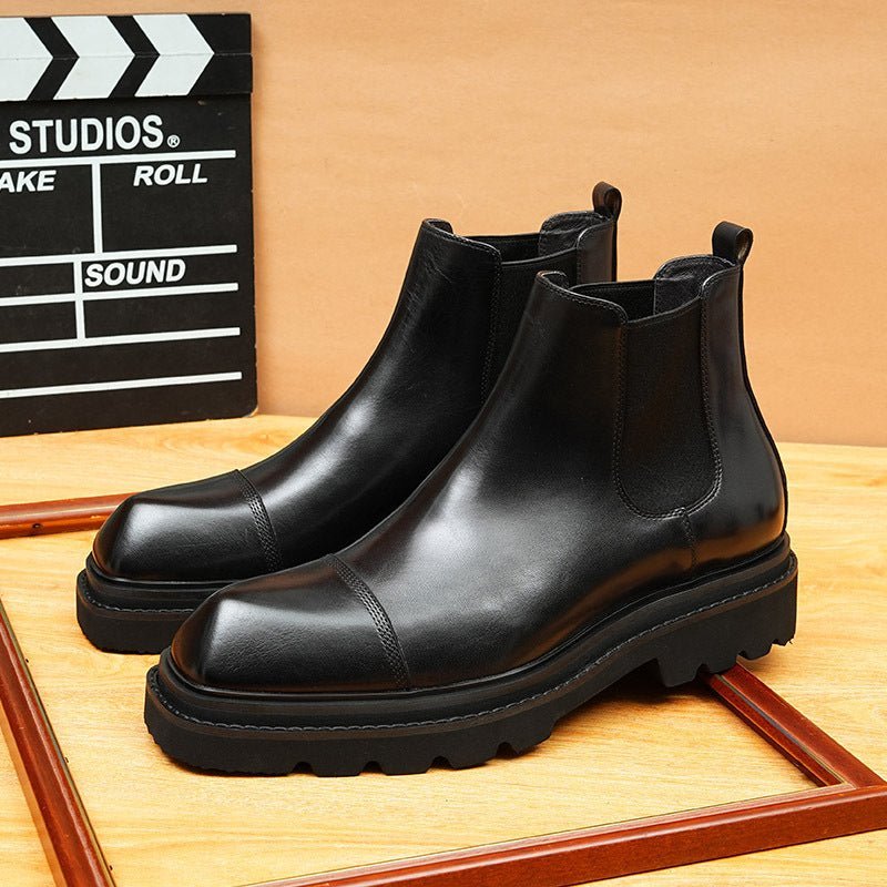 thick sole chelsea boots genuine leather slip onyes