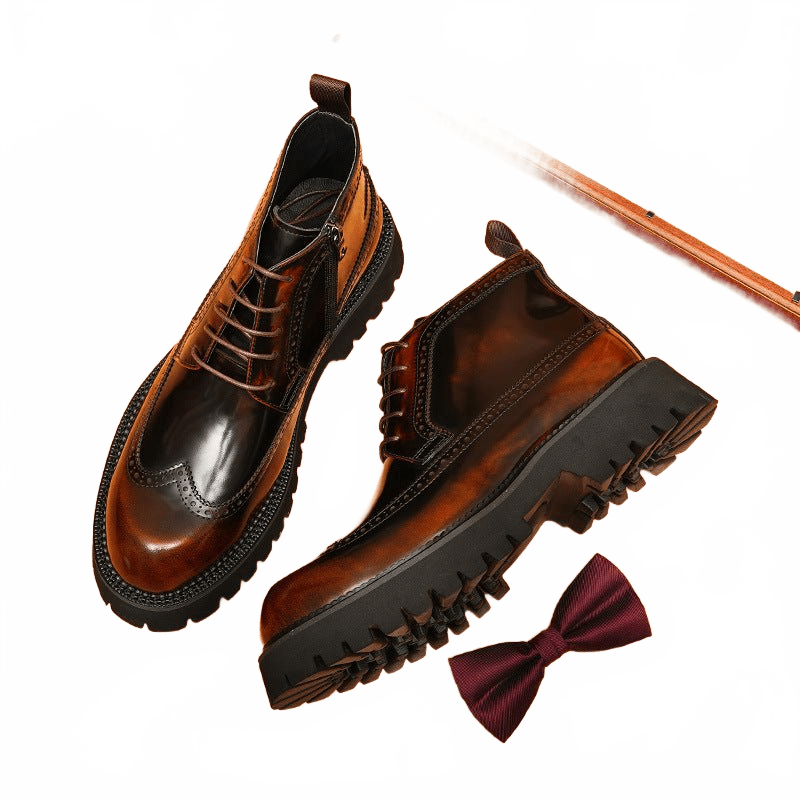 thick sole mens dress boots with zipper Round toe Ankle bootsyes