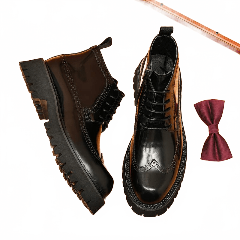 thick sole mens dress boots with zipper Round toe Ankle bootsyes