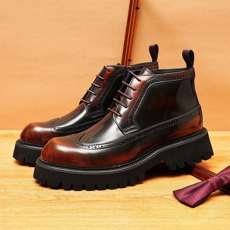 thick sole mens dress boots with zipper Round toe Ankle bootsyes
