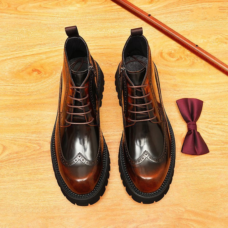 thick sole mens dress boots with zipper Round toe Ankle bootsyes