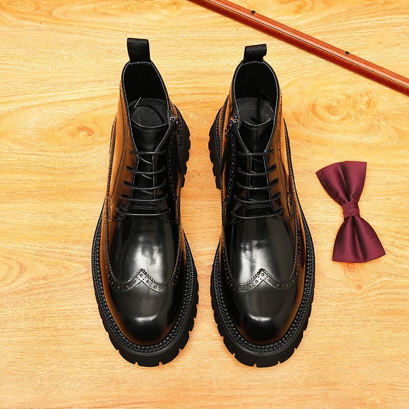 thick sole mens dress boots with zipper Round toe Ankle bootsyes