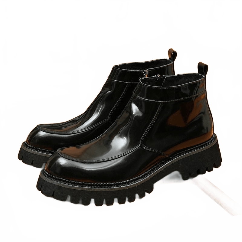 thick sole mens side zip leather boots fashion dress shoesyes