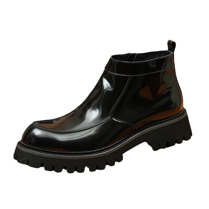 thick sole mens side zip leather boots fashion dress shoesyes
