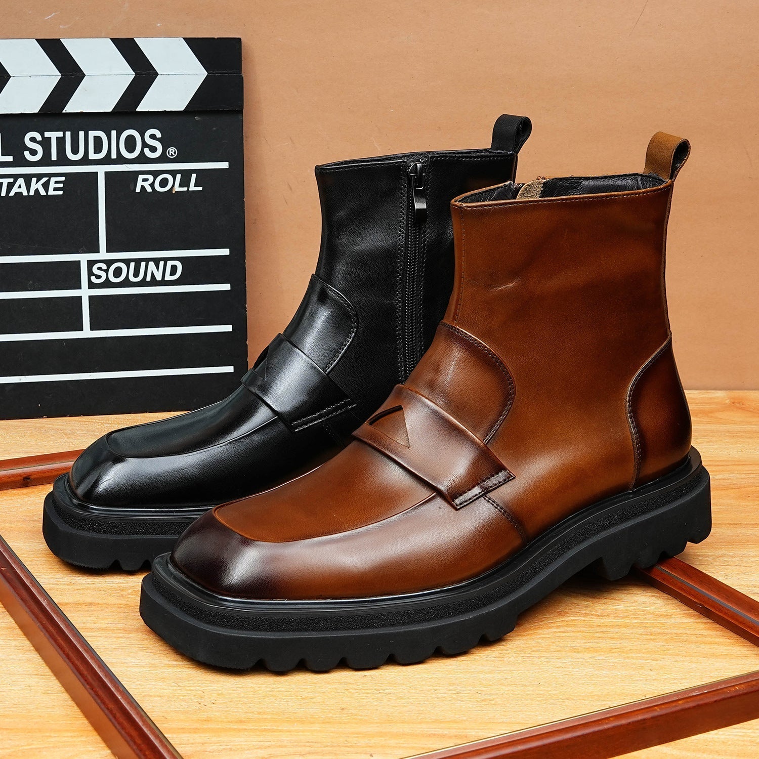 top zip up mens dress boots Genuine leather Ankle bootsyes