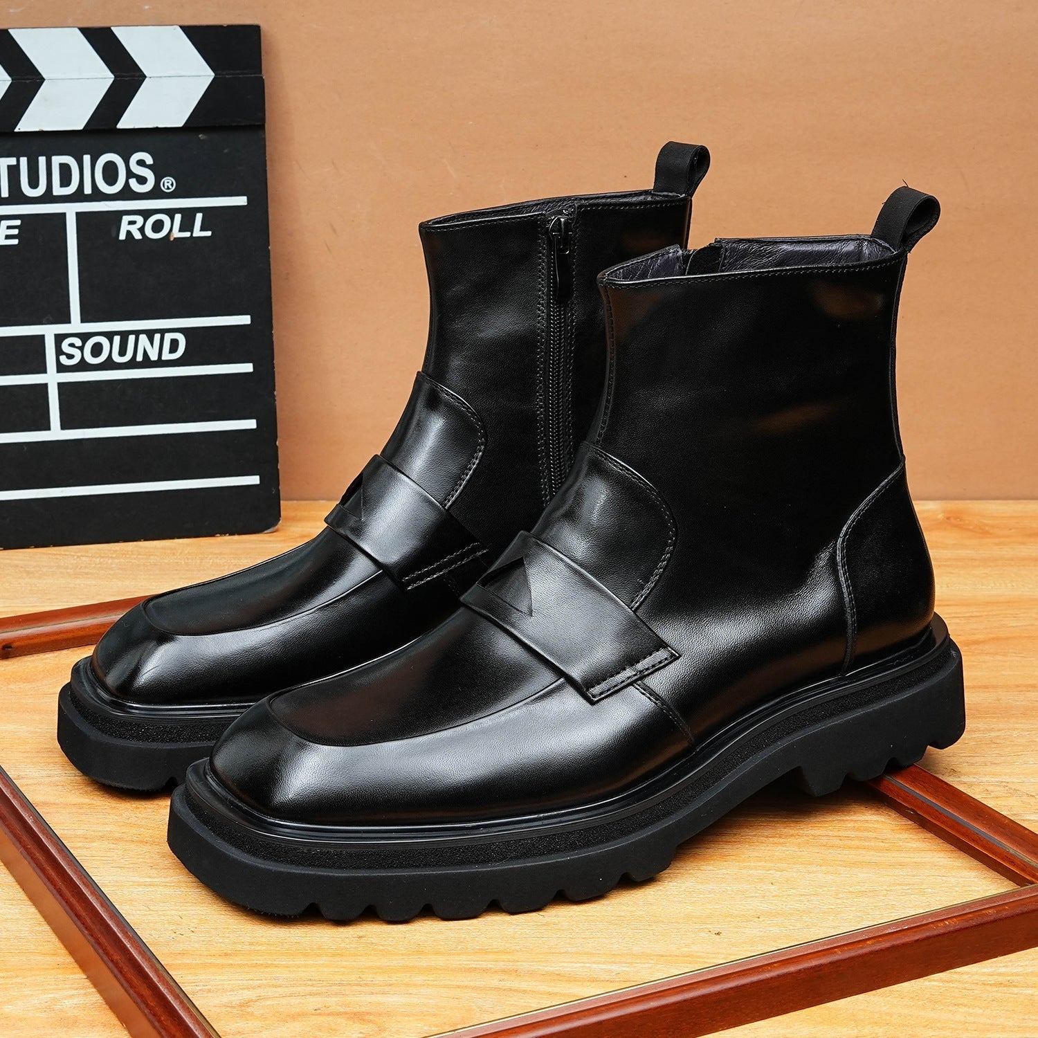 top zip up mens dress boots Genuine leather Ankle bootsyes