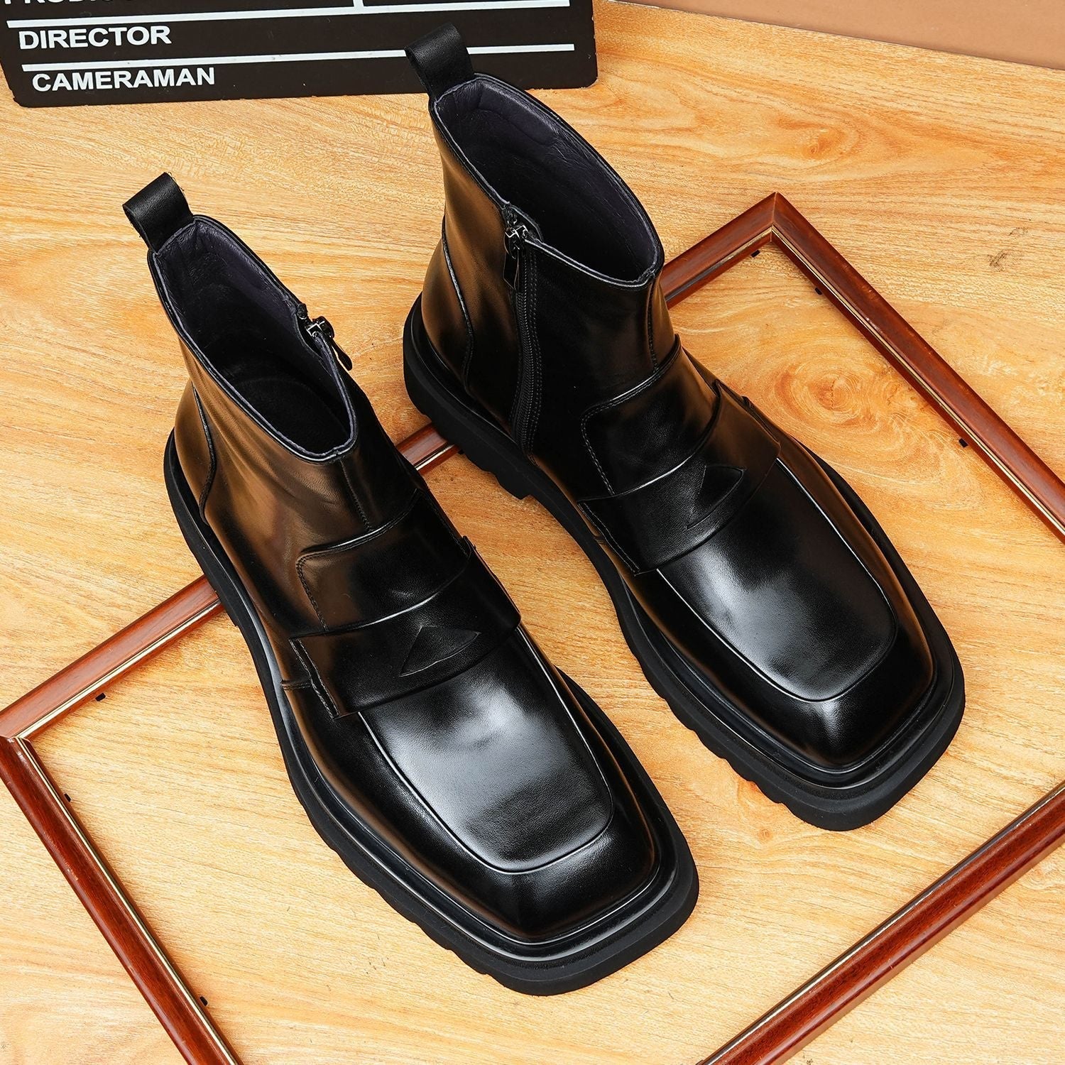 top zip up mens dress boots Genuine leather Ankle bootsyes