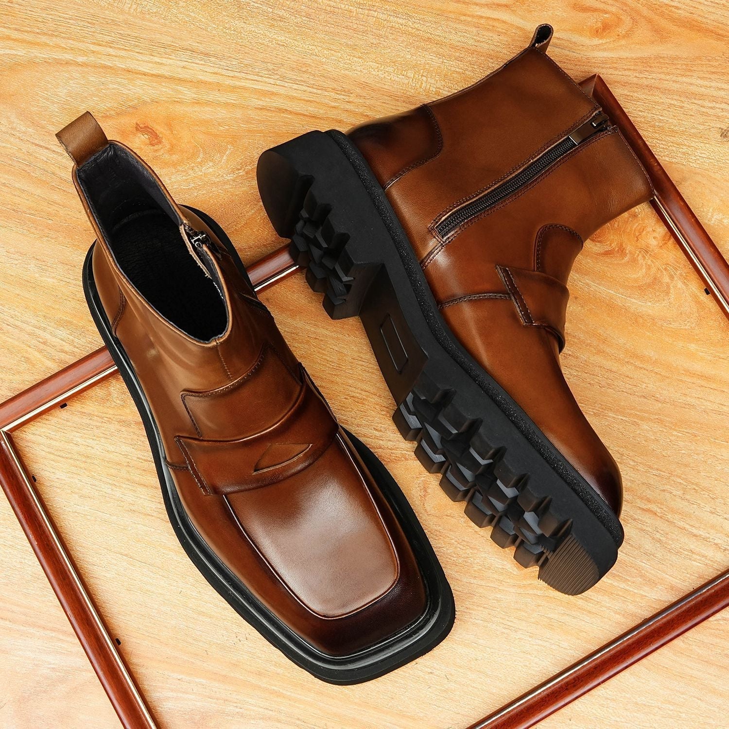 top zip up mens dress boots Genuine leather Ankle bootsyes