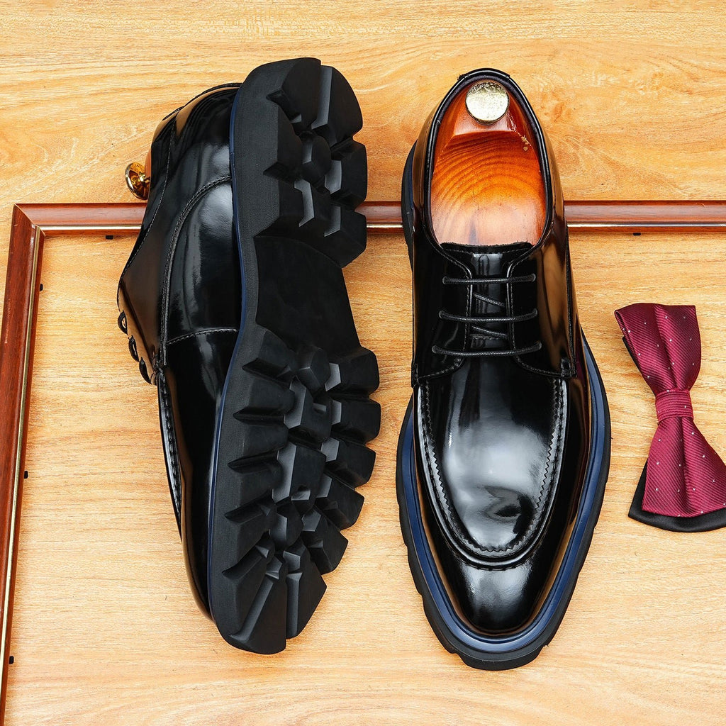 Trending Men's Platform Derby: Fashion Glossy Moc Toe Dress