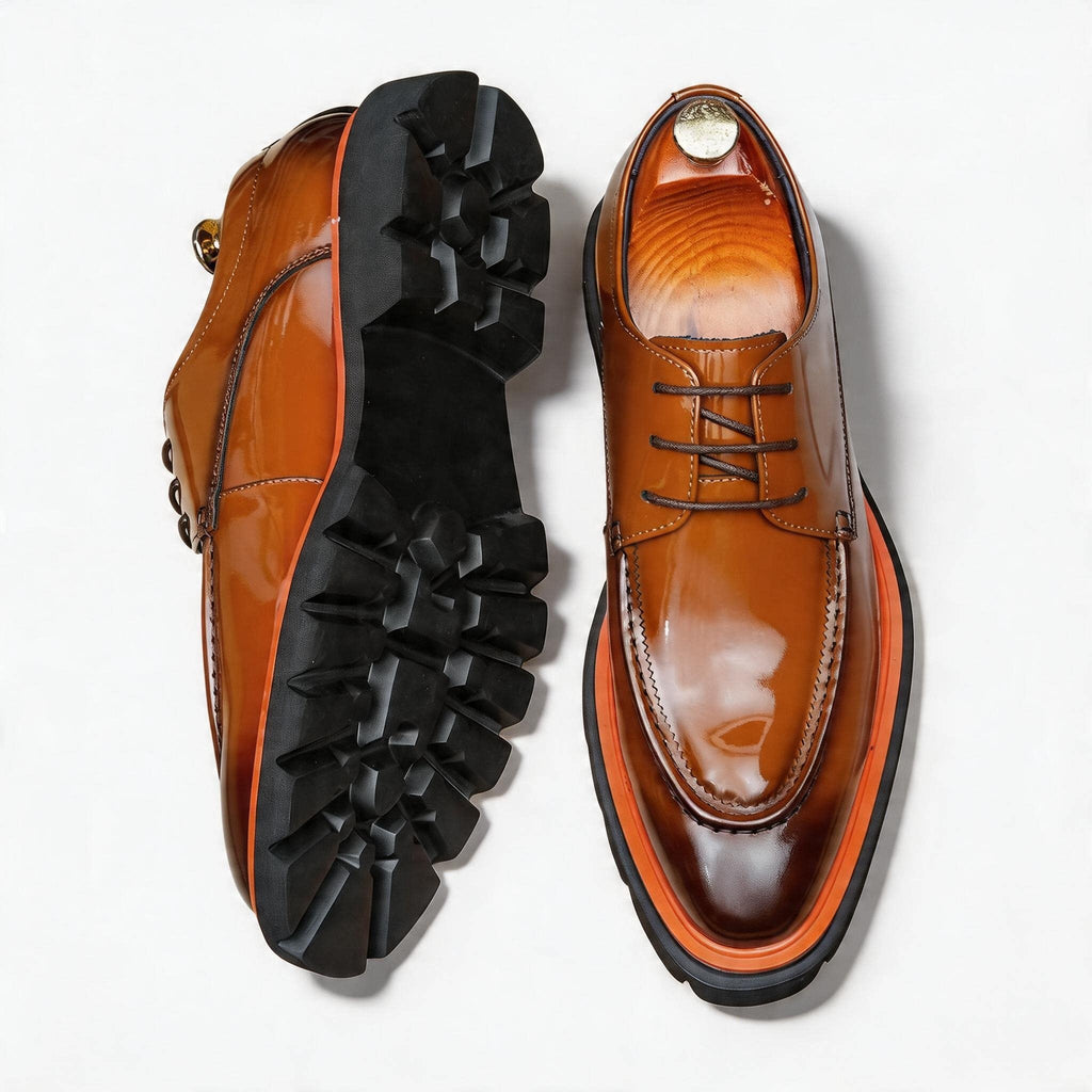 Trending Men's Platform Derby: Fashion Glossy Moc Toe Dress