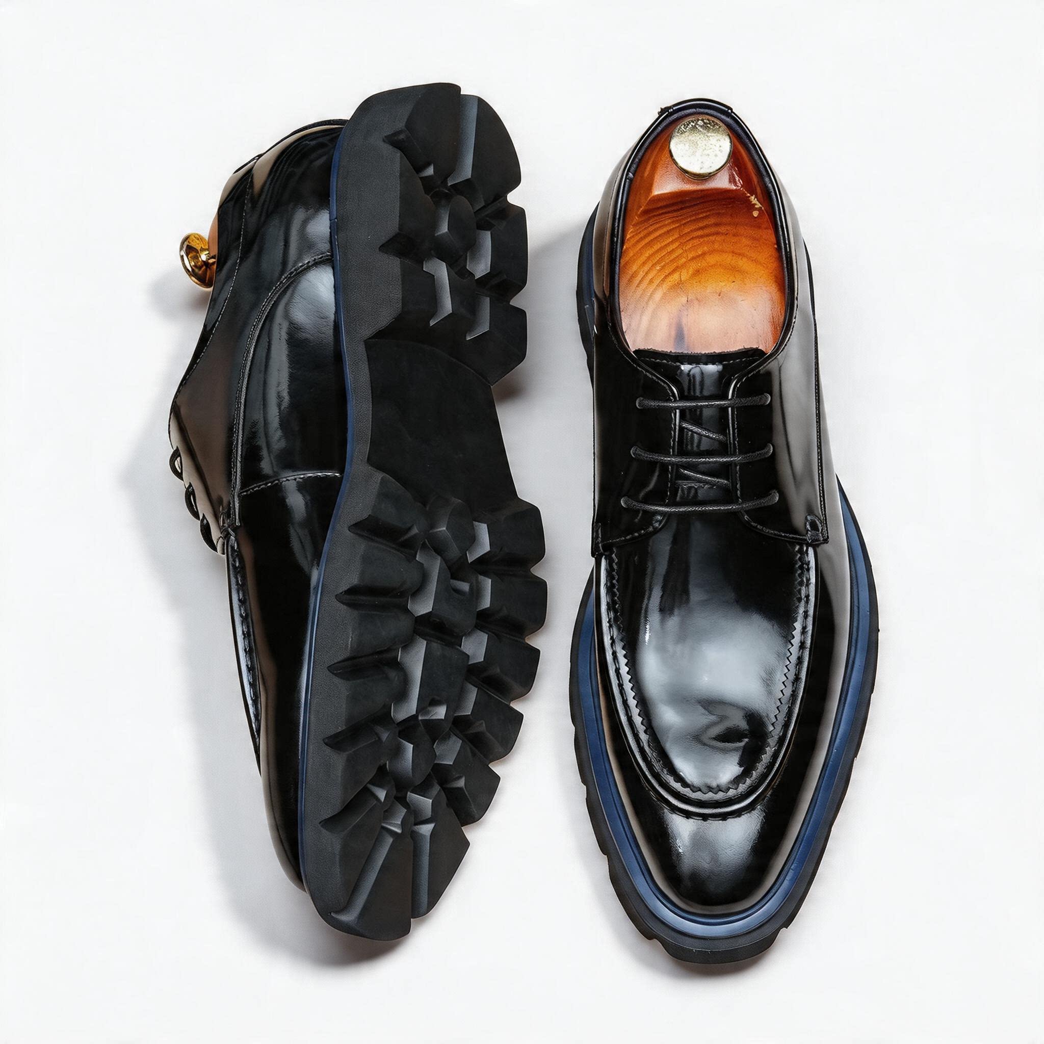 Trending Men's Platform Derby: Fashion Glossy Moc Toe Dress