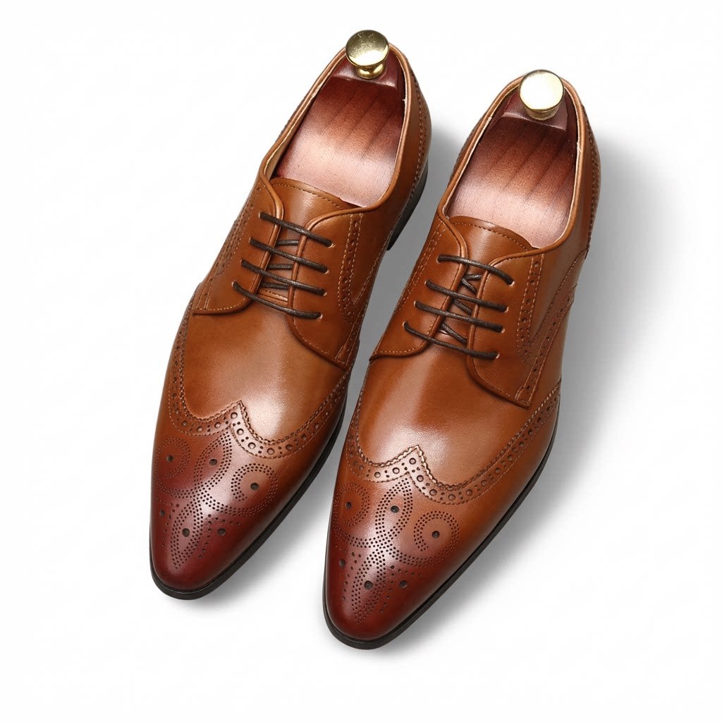 Vintage Brogue Pointed Derby: Luxury Groomsmen Party Formal Shoesyes