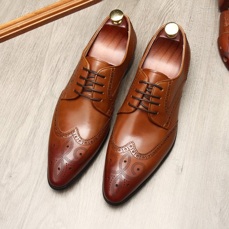 Vintage Brogue Pointed Derby: Luxury Groomsmen Party Formal Shoesyes
