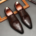 Vintage Brogue Pointed Derby: Luxury Groomsmen Party Formal Shoesyes