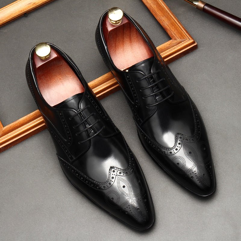 Vintage Brogue Pointed Derby: Luxury Groomsmen Party Formal Shoesyes