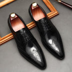 Vintage Brogue Pointed Derby: Luxury Groomsmen Party Formal Shoesyes