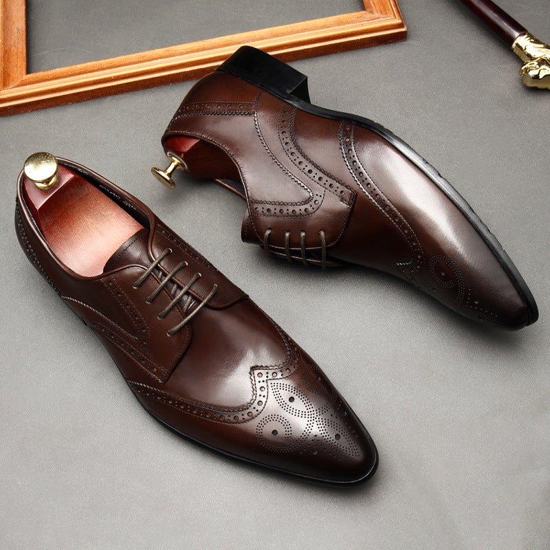 Vintage Brogue Pointed Derby: Luxury Groomsmen Party Formal Shoesyes
