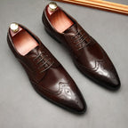 Vintage Brogue Pointed Derby: Luxury Groomsmen Party Formal Shoesyes