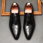 Vintage Brogue Pointed Derby: Luxury Groomsmen Party Formal Shoesyes