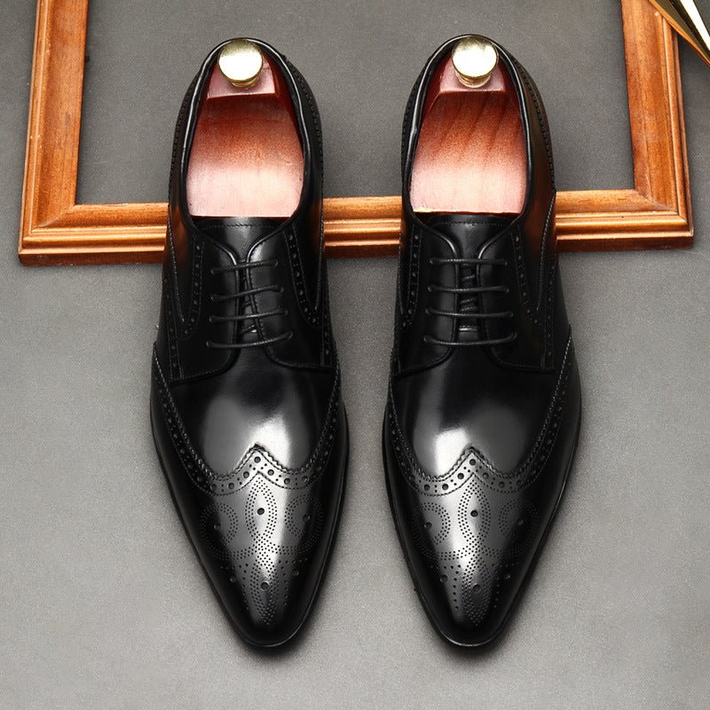 Vintage Brogue Pointed Derby: Luxury Groomsmen Party Formal Shoesyes