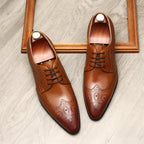 Vintage Brogue Pointed Derby: Luxury Groomsmen Party Formal Shoesyes