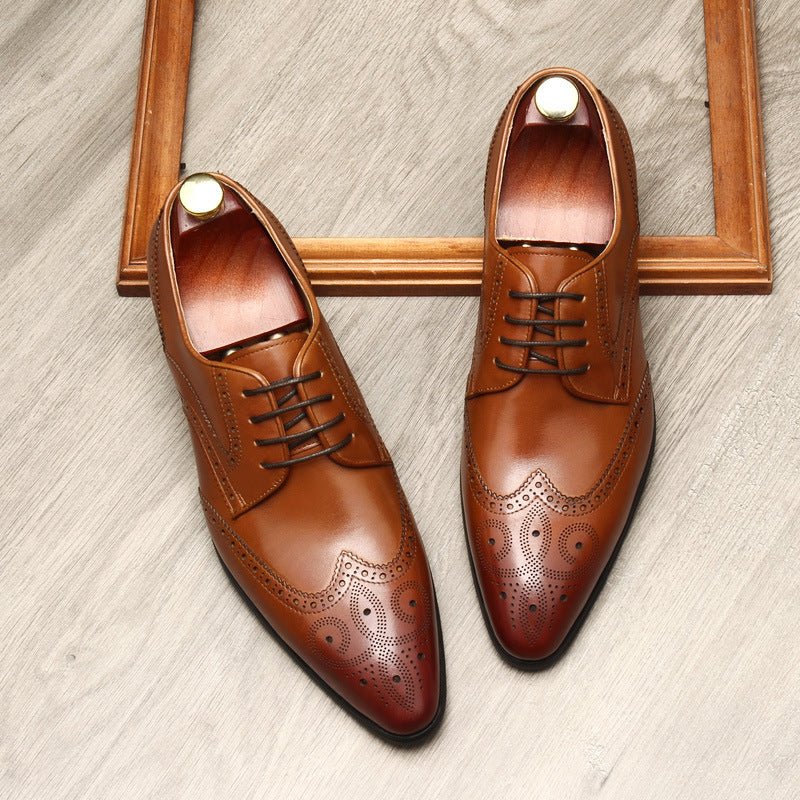 Vintage Brogue Pointed Derby: Luxury Groomsmen Party Formal Shoesyes