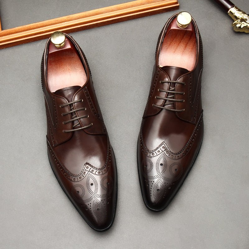 Vintage Brogue Pointed Derby: Luxury Groomsmen Party Formal Shoesyes