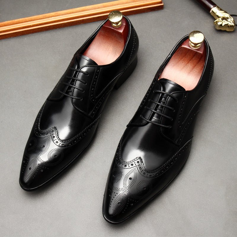 Vintage Brogue Pointed Derby: Luxury Groomsmen Party Formal Shoesyes