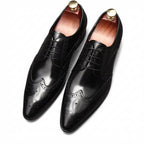 Vintage Brogue Pointed Derby: Luxury Groomsmen Party Formal Shoesyes