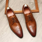 Vintage Brogue Pointed Derby: Luxury Groomsmen Party Formal Shoesyes
