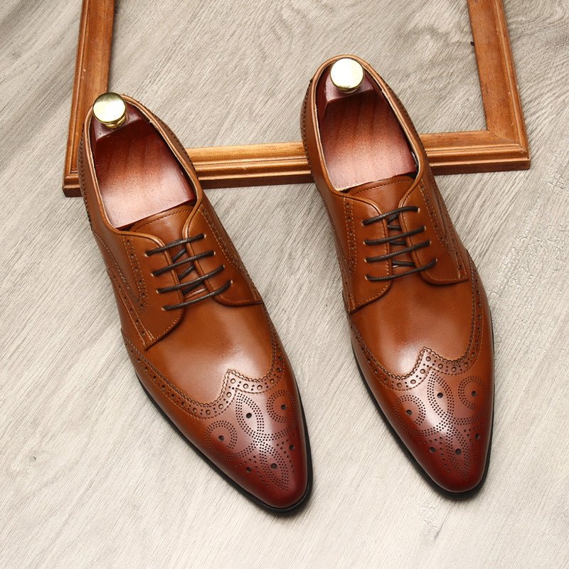 Vintage Brogue Pointed Derby: Luxury Groomsmen Party Formal Shoesyes
