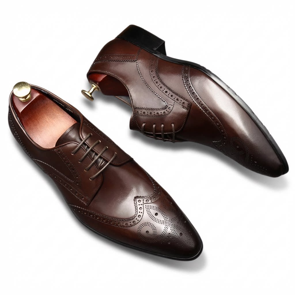 Vintage Brogue Pointed Derby: Luxury Groomsmen Party Formal Shoesyes