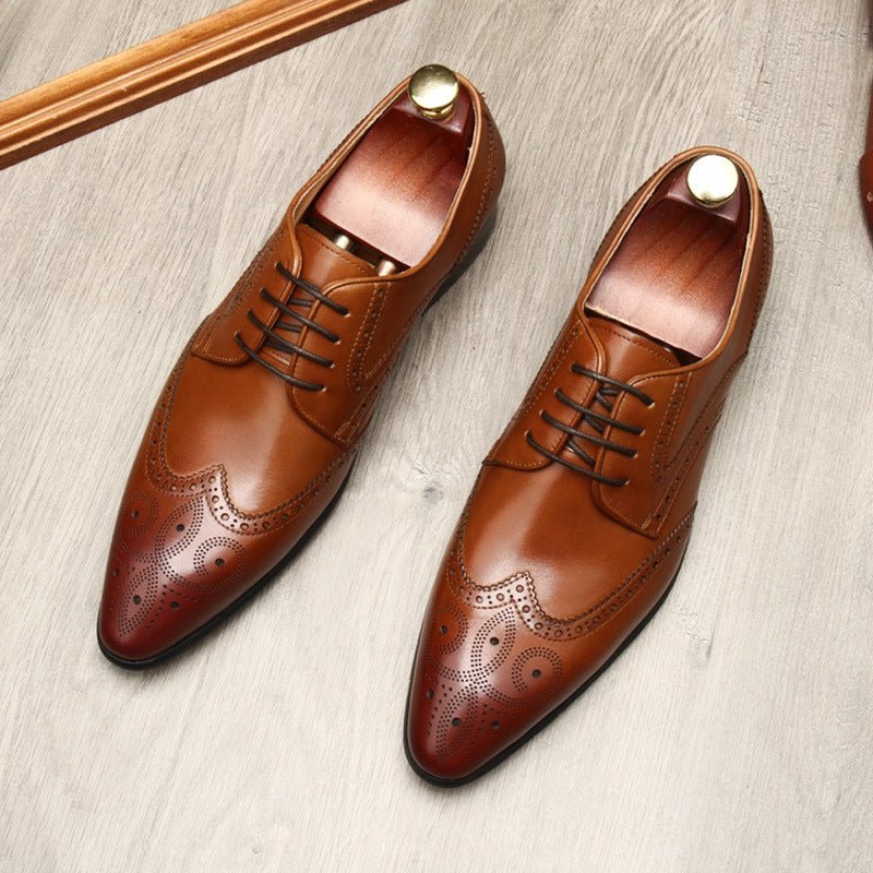 Vintage Brogue Pointed Derby: Luxury Groomsmen Party Formal Shoesyes